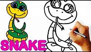 Very Easy! How to Draw Cute Cartoon Snake. Art for Kids!