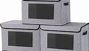 YheenLf Fabric Storage boxes, 15 x 9.8 x 9.8 inch Storage Baskets for Shelves with Lids, Fabric Storage Bins with Handles, Decorative Linen Closet Organizers Boxes, Medium, Gray, 3-Pack