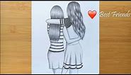 Best friends ❤ pencil Sketch Tutorial || How To Draw Two Friends Hugging Each other