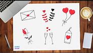 How To Draw Love Doodle Icons | easy step by step tutorial