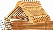 Quality Wooden Hangers - Slightly Curved Hanger 80 Pack Sets - Solid Wood Coat Hangers with Stylish Chrome Hooks - Heavy-Duty Clothes, Jacket, Shirt, Pants, Suit Hangers (Natural, 80)