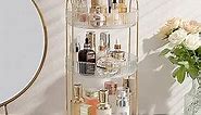 Rotating Makeup Organizer for Vanity, Large Skincare Make Up Storage Perfume Organizers for Bathroom Counter, Clear Cosmetic Lipstick Toiletry Dresser Organizer Spinning Holder (3 Tiers, White)