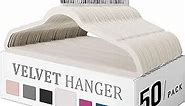 Premium Velvet Hangers 50 Pack, Heavy Duty Study Ivory Hangers for Coats, Pants & Dress Clothes - Non Slip Clothes Hanger Set - Space Saving Felt Hangers for Clothing