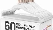 HOUSE DAY Velvet Kids Hangers 60 Pack, Premium Childrens Hangers for Closet, Ultra Thin Cute Hangers Kids Clothes Hanger, Non Slip Kids Felt Hangers 14 Inch, Small Hangers for Kids Clothes, White