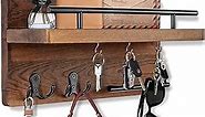 OurWarm Wall Mounted Key Holder / Hangers for Wall Decorative with 5 Key Hooks, Wooden Mail Rack Organizer with Shelf, Rustic Home Decor for Entryway Mudroom Hallway Office, Brown
