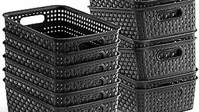 [ 12 Pack ] Plastic Storage Baskets - Small Pantry Organization and Storage Bins - Household Organizers for Laundry Room, Bathrooms, Kitchens, Cabinets, Countertop, Under Sink or On Shelves - Black