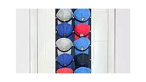 Hat Organizer Rack for Baseball Caps [Up to 37], Hat Holder Over the Door Organizer for Closet with 7 Felt Bands&3 Hooks, Multifunctional Non-Drilled Hat Storage for Room, College Dorm - Black