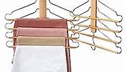 Pants Hangers Space Saving - Premium Wooden Space Saving Clothes Hangers (2 Pack) with 360° Swivel Hook, Durable, 4-Tier for Trouser Jeans Scarf, Pants Multi Hanger (Natural Wood Color)