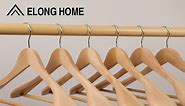 ELONG HOME Coat Hanger, 6 Pack Heavy Duty Wooden Hangers with Extra Wide Shoulder, Walnut Hangers with 360° Swivel Hook & Strong Pant Bar, Luxury Suit Hangers for Closet