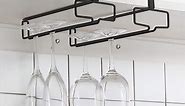 SUNFICON Wine Glass Holder Stemware Rack Hanger Under Cabinet Wine Glass Rack Kitchen Hanging Glass Storage Rack Organizer,Black