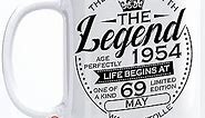 PREZZY Vintage May 1954 Limited Edition Mug 69th Birthday Mugs Gift for Men Women Custom Name Month & Year 69 Years Old Bday Decorations Turning 69 Novelty Ceramic Cup 11oz 15oz