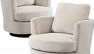 Swivel Barrel Chair Set of 2, 31.9" W Chenille Round Swivel Accent Chairs for Living Room, Comfy Modern 360 Degree Swivel Club Chair, Armchair for Bedroom,Lounge,Hotel,Nursery(Beige)