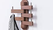Coat Hooks for Wall, Oak Wood Wall Hooks with 5 Swivel Foldable Arms, 12'' Length Wall Coat Rack Hat Hooks for Bathroom Entryway Bedroom Office Kitchen, Heavy Duty