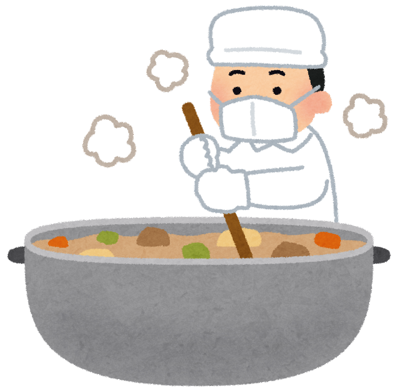 無料イラスト かわいいフリー素材集: 大きな鍋で料理をする人のイラスト