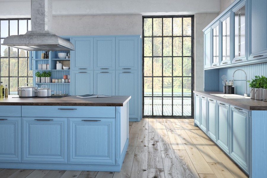 Голубая кухня: особенности дизайна и интерьеры