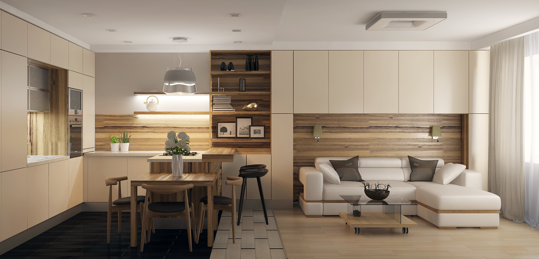 Создаем стильный интерьер гостиной-кухни площадью 20 кв. метров без дополнительных расходов!