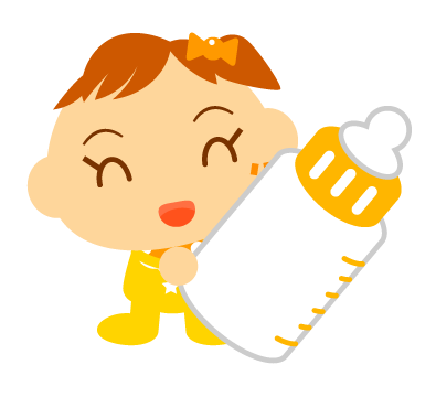 哺乳瓶を持った赤ちゃんイラスト（黄色の服を着た女の子）｜かわいいフリー素材、無料イラスト｜素材のプチッチ