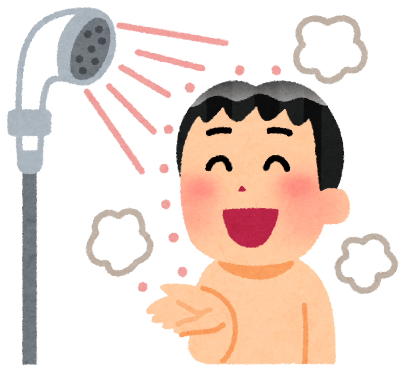 無料イラスト かわいいフリー素材集: 温かいシャワーを浴びる人のイラスト