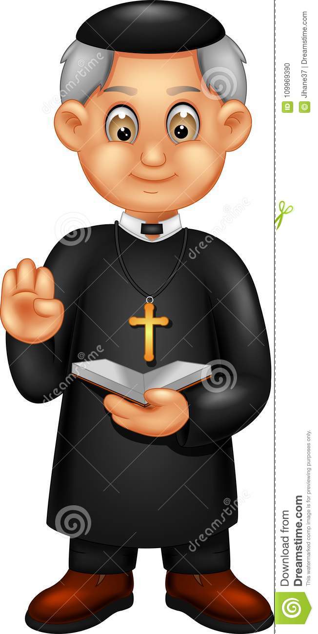 Cute Pastor Cartoon Standing Bring Book with Waving Stock Illustration ...