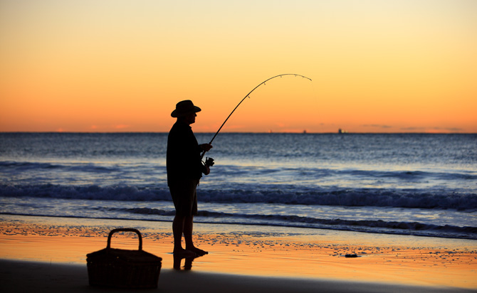 Beach Fishing at Sunset - Queensland Australia