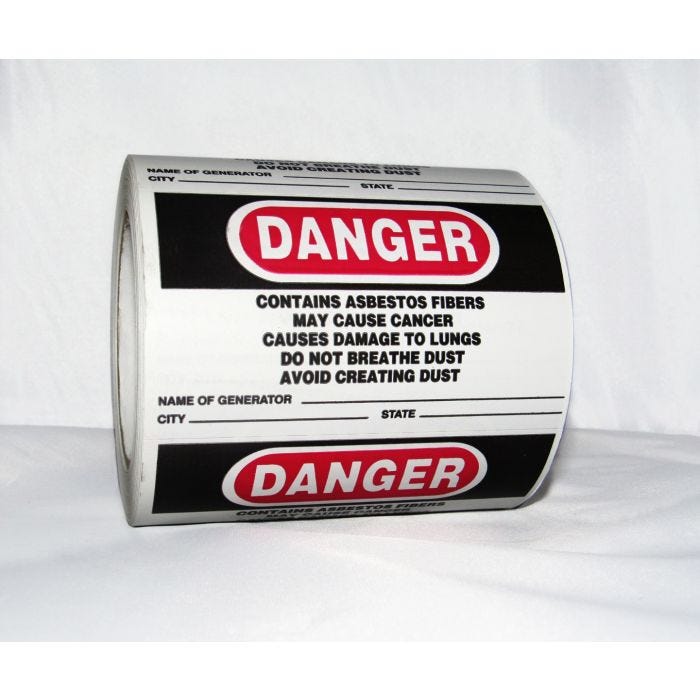 "Danger: Asbestos Generator" Label - Xpedited Industrial Distribution, LLC
