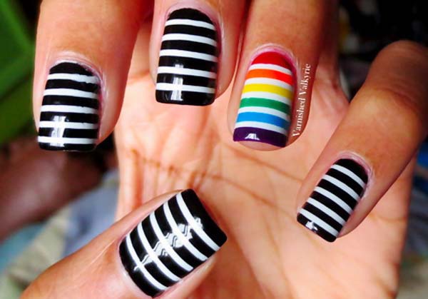 Rainbow Watercolor Nail Designs in Black and White