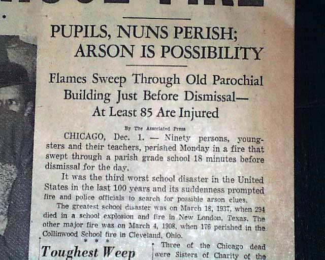 OUR LADY OF THE ANGELS Chicago Illinois Catholic SCHOOL FIRE 1958 Old Newspaper | eBay