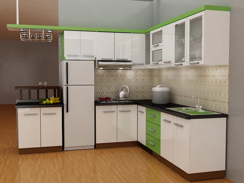 Tủ bếp gỗ sơn trắng chữ L dành cho những căn bếp hơn 60m vuông