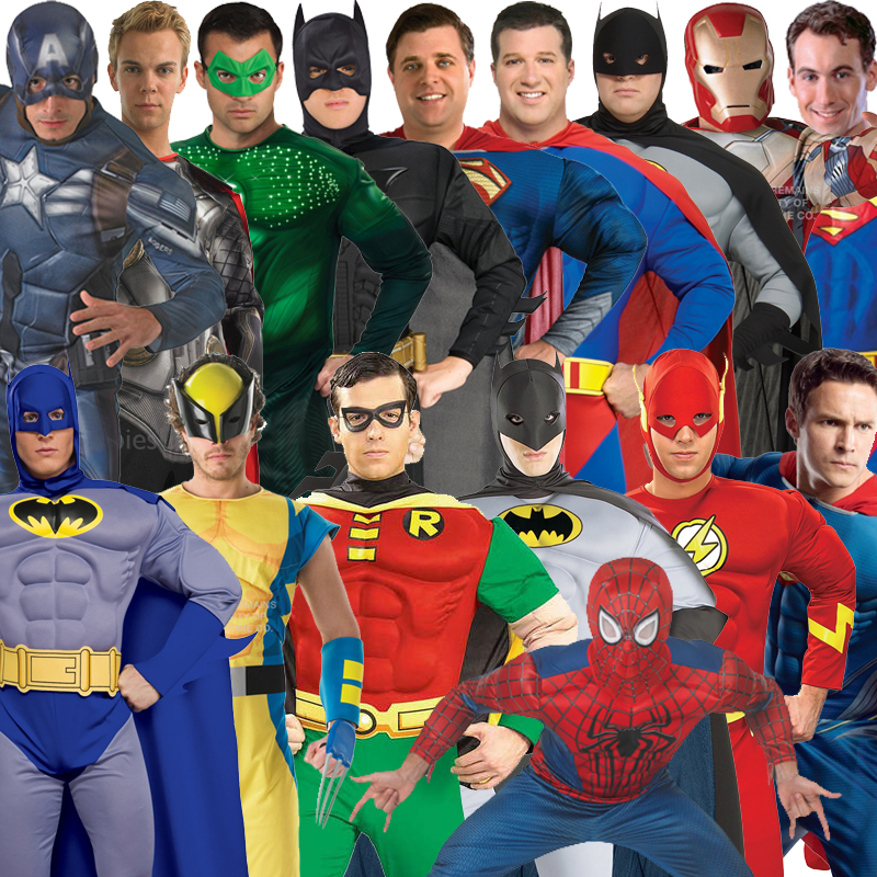 Deluxe Superhero Muscle Mens Fancy Dress DC Marvel Comic Heroes Adult ...