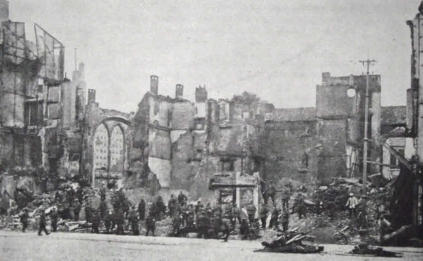 German troops in the ruins of Liege, 1914