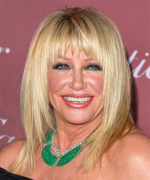 Suzanne Somers Medium Straight Casual Hairstyle with Razor Cut Bangs - Light Blonde Hair Color