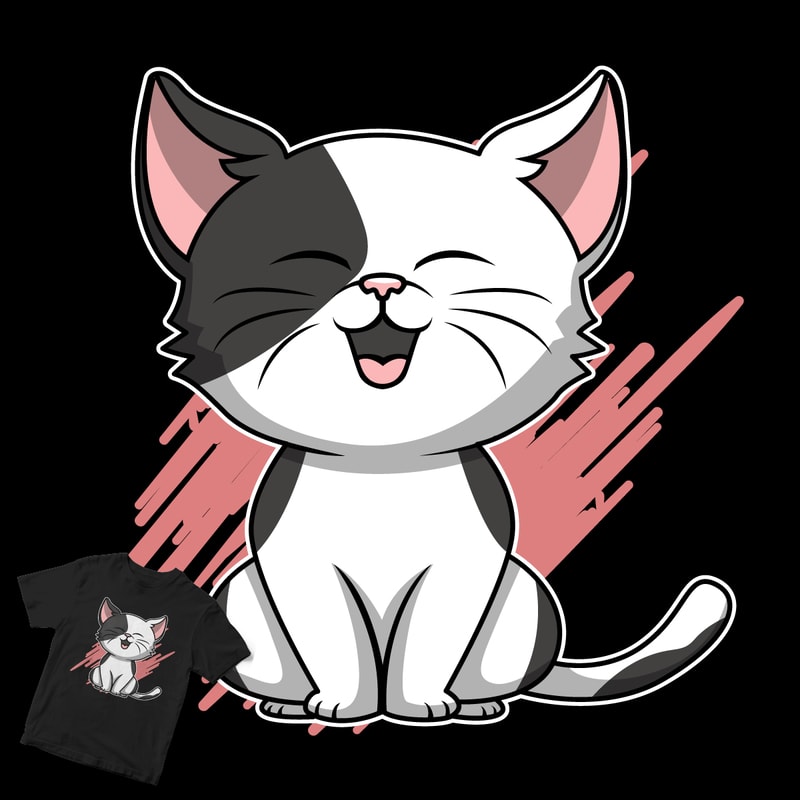 cute cat black white cartoon design print ready t shirt design - Buy t ...