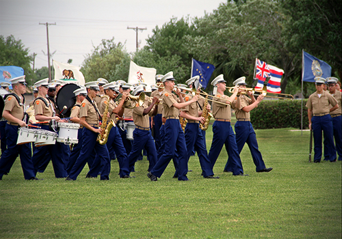 A group of students parading in the Marine Military Academy in Texas