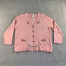 Koret Sweaters | Vintage Koret Cardigan Sweater Womens Plus Size 1X Wool Blend Floral Cottagecore | Color: Pink | Size: 1X