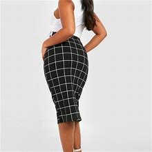 Boohoo Skirts | Plus Grid Check Midi Skirt Womens Size 22 Plus Size Sexy Skirt Nwt Boohoo | Color: Black | Size: Xxl