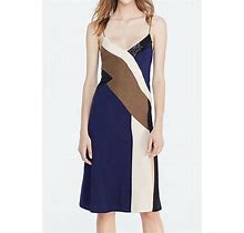 Diane Von Furstenberg 'Frederica' Navy Silk Colorblock Slip Dress 10 $498