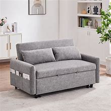 55" Pull Out Sleeper Sofa Bed W/ 2 Pillows & USB, Sleeper Loveseat Couch W/ Adjsutable Backrest & Side Storage Pockets, Grey
