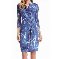 Karen Kane 3L20139 Blue Watercolor Print Stretch Jersey Cascade Wrap Dress $138