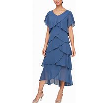 S.L. Fashions Women's Short Sleeve Solid Tulip Tiered Chiffon Dress (Missy And Petite)