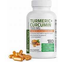 Bronson Turmeric Curcumin 1500 MG Per Serving Antioxidant, Joint & Digestion Support With Bioperine, Non-GMO, 180 Vegetarian Capsules
