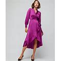 Women's Long Sleeve Satin Ruffle Wrap Dress In Magenta Purple Size 10 | White House Black Market, Party & Cocktail Dresses