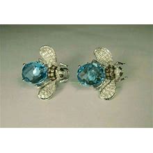 Natural Diamond & Natural Blue Topaz 925 Sterling Silver Wedding Women Earring