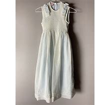Will Beth Girls Sz 12 Long Modest Smocked Dress Blue& Off White Formal Fancy