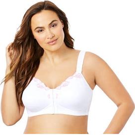 Plus Size Women's Front-Close Embroidered Wireless Posture Bra By Comfort Choice In White Floral (Size 40 C)