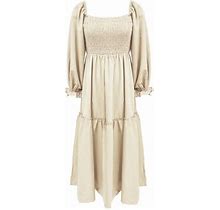 Gxfc Women Fall Dress Clothes Long Sleeve Square Neck High Waist Dress Autumn A-Line Long Dress Clothing