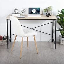 Full Black Simple Home Office Writing Desk, Metal Frame Laptop Table