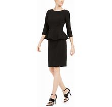 Calvin Klein Womens Peplum 3/4 Sleeves Sheath Dress Black 10