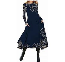 Dress Shirts For Women, Party Dress For Women Casual Dresses For Women Women's Fashion Casual Printed Round Neck Pullover Long Sleeve Dress Collar Pa