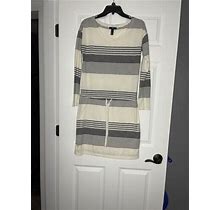 Gap Long Sleeve Dress Small Ivory And Gray Striped