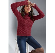 Women's Cable Knit Turtleneck Sweater - Red, Size 3X By Venus